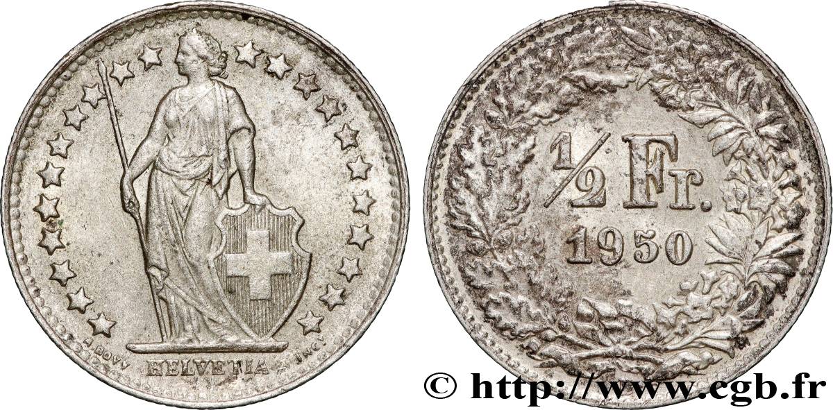 SUIZA 1/2 Franc Helvetia 1950 Berne - B MBC+ 