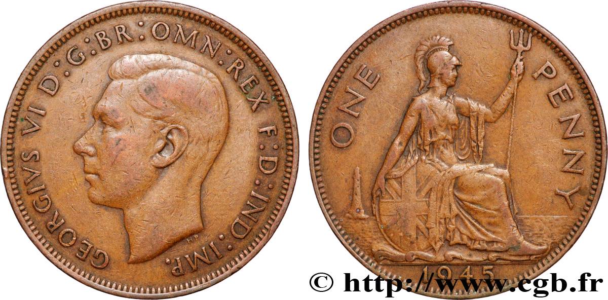 REGNO UNITO 1 Penny Georges VI 1945 Londres BB 