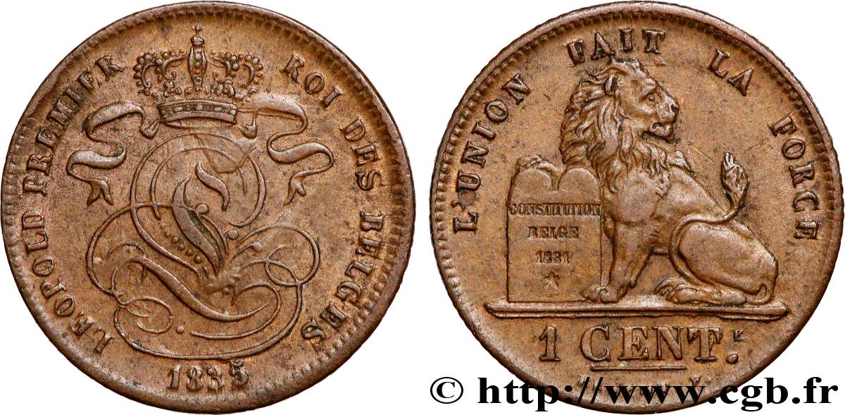 BELGIUM 1 Centime lion monogramme de Léopold Ier 1835  AU 