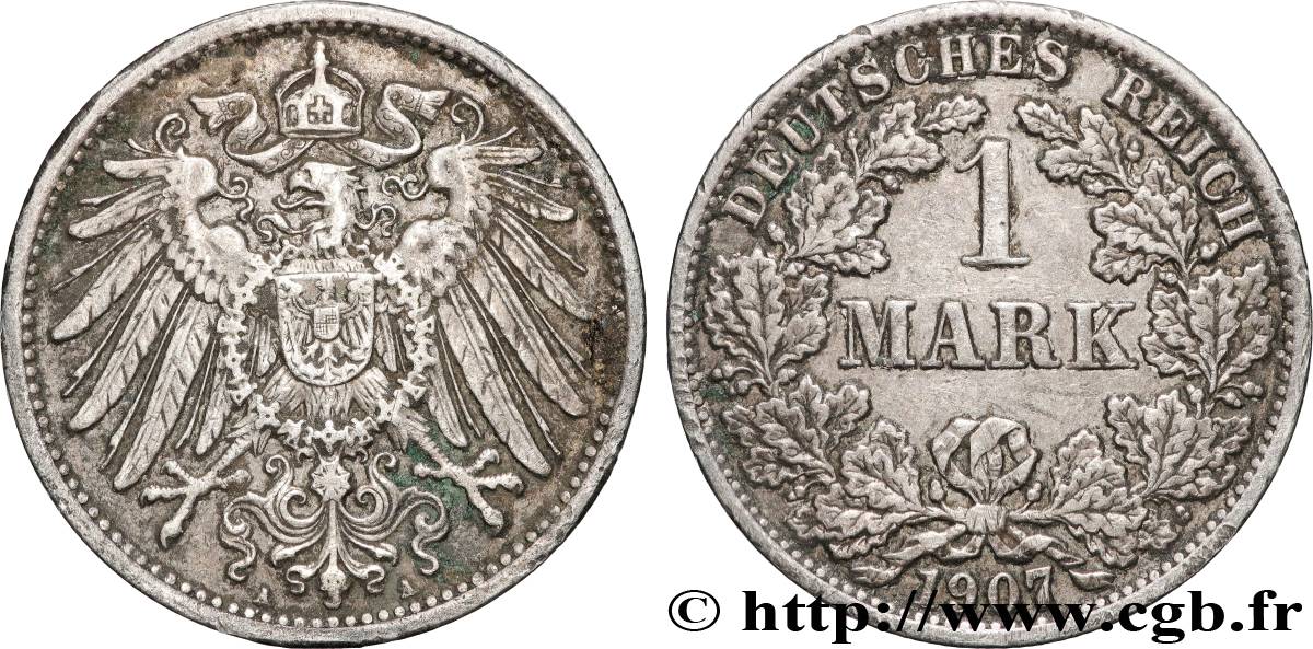 ALEMANIA 1 Mark Empire, 2e type 1907 Berlin MBC+ 