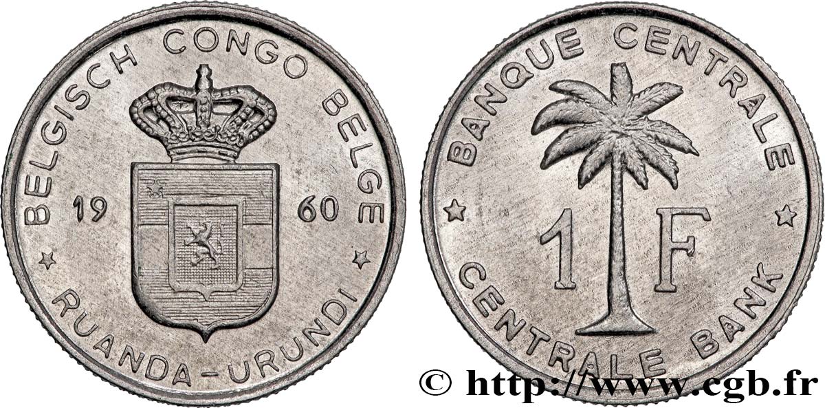 BELGISCH-KONGO 1 Franc Banque Centrale Congo Belge-Ruanda-Urundi 1960  VZ 