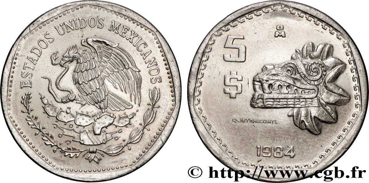 MÉXICO 5 Pesos - Quetzalcoalt 1984 Mexico EBC 