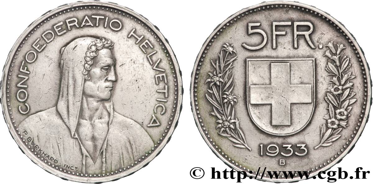 SUIZA 5 Francs Berger des alpes 1933 Berne MBC 