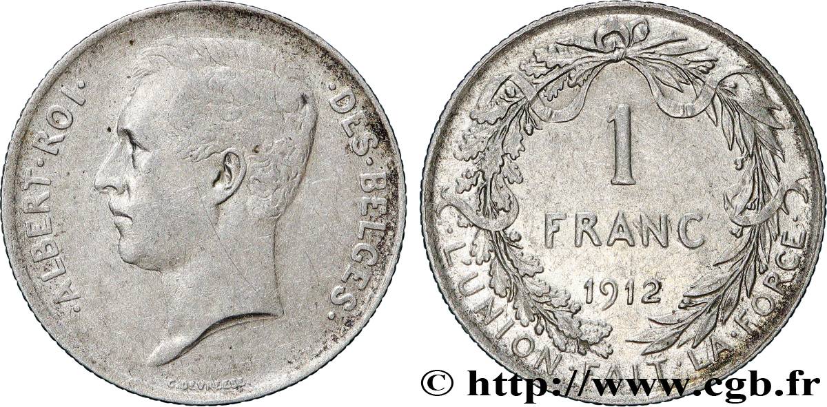BELGIUM 1 Franc Albert Ier légende française 1912  XF 