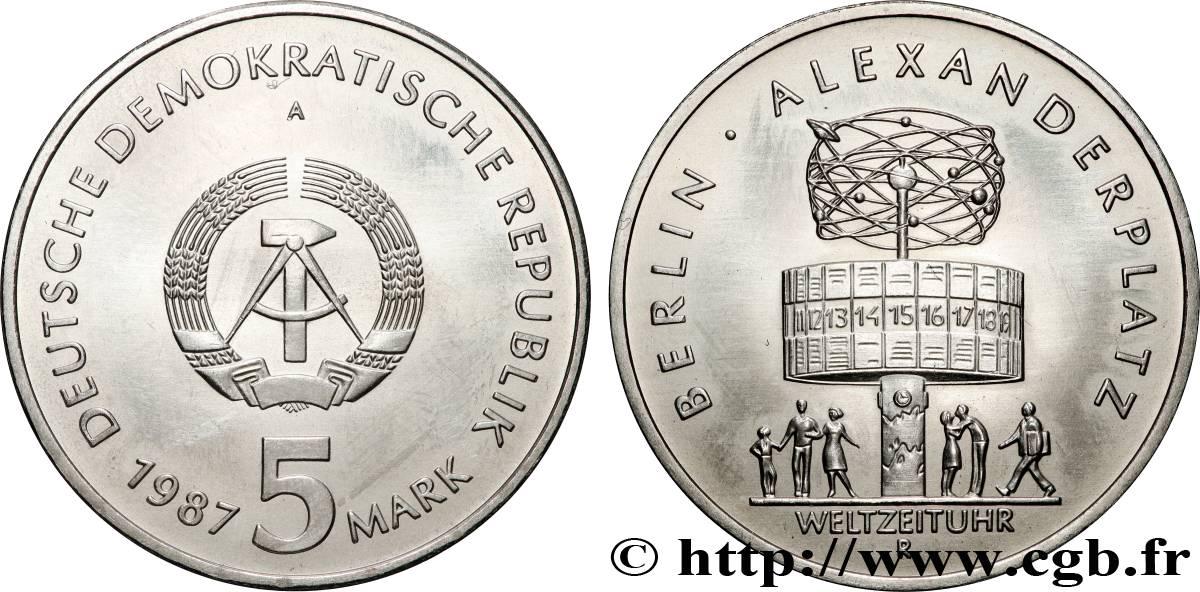 DEUTSCHE DEMOKRATISCHE REPUBLIK 5 Mark 750e annivesaire de la ville de Berlin 1987 Berlin VZ 