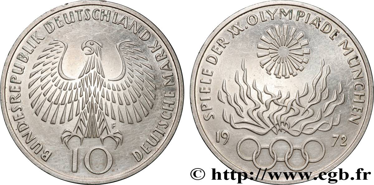 ALEMANIA 10 Mark BE (Proof) XXe J.O. Munich : aigle / flamme olympique 1972 Munich EBC 