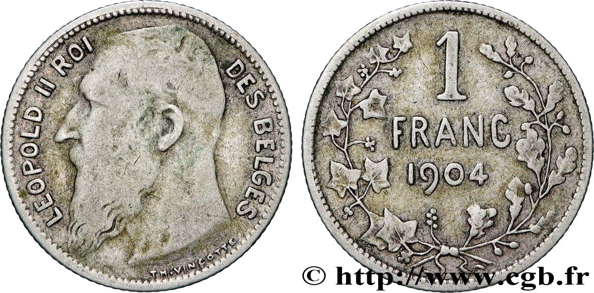 BELGIQUE 1 Franc Léopold II légende française
 1904  TB+ 
