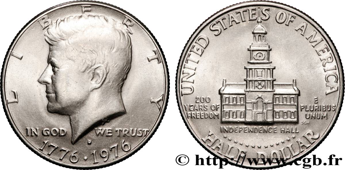 UNITED STATES OF AMERICA 1/2 Dollar Independence Hall bicentenaire 1976 Denver AU 