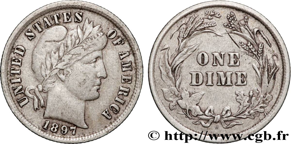 UNITED STATES OF AMERICA 1 Dime Barber 1897 Philadelphie XF 