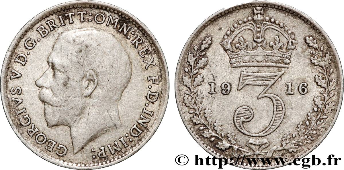 VEREINIGTEN KÖNIGREICH 3 Pence Georges V 1916 Londres fSS 