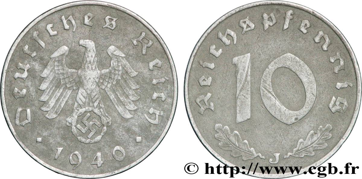 ALEMANIA 10 Reichspfennig 1940 Hambourg BC+ 