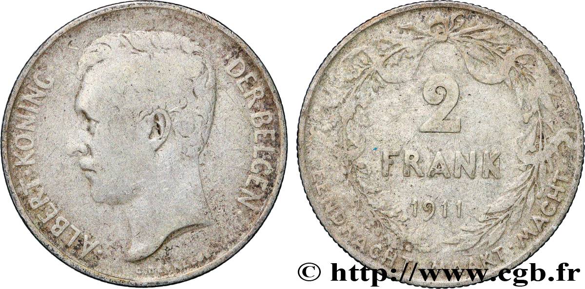 BELGIO 2 Frank (Francs) Albert Ier légende flamande 1911 Bruxelles q.BB 