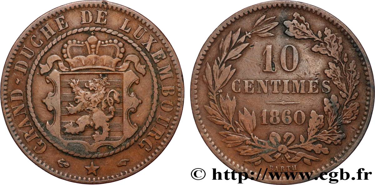 LUXEMBOURG 10 Centimes 1860 Paris VF 