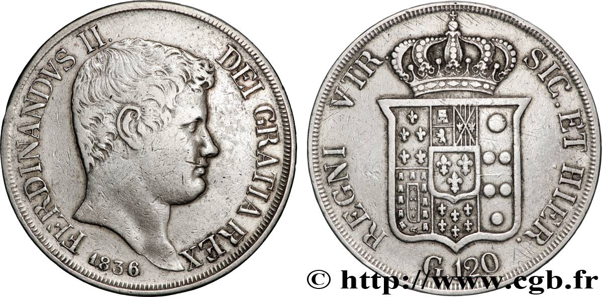 ITALIA - REINO DE LAS DOS SICILIAS 120 Grana Ferdinand II 1836 Naples MBC 