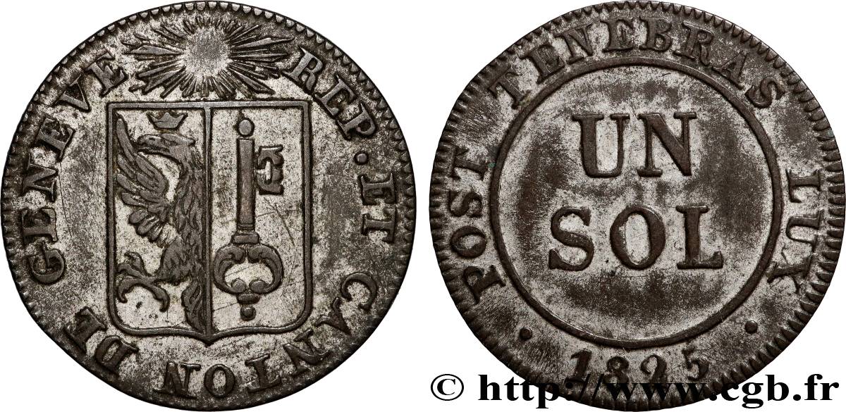 SWITZERLAND - REPUBLIC OF GENEVA 1 Sol 1825  XF 