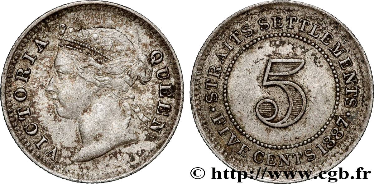 MALAYSIA - STRAITS SETTLEMENTS 5 Cents Victoria 1887 Londres AU 