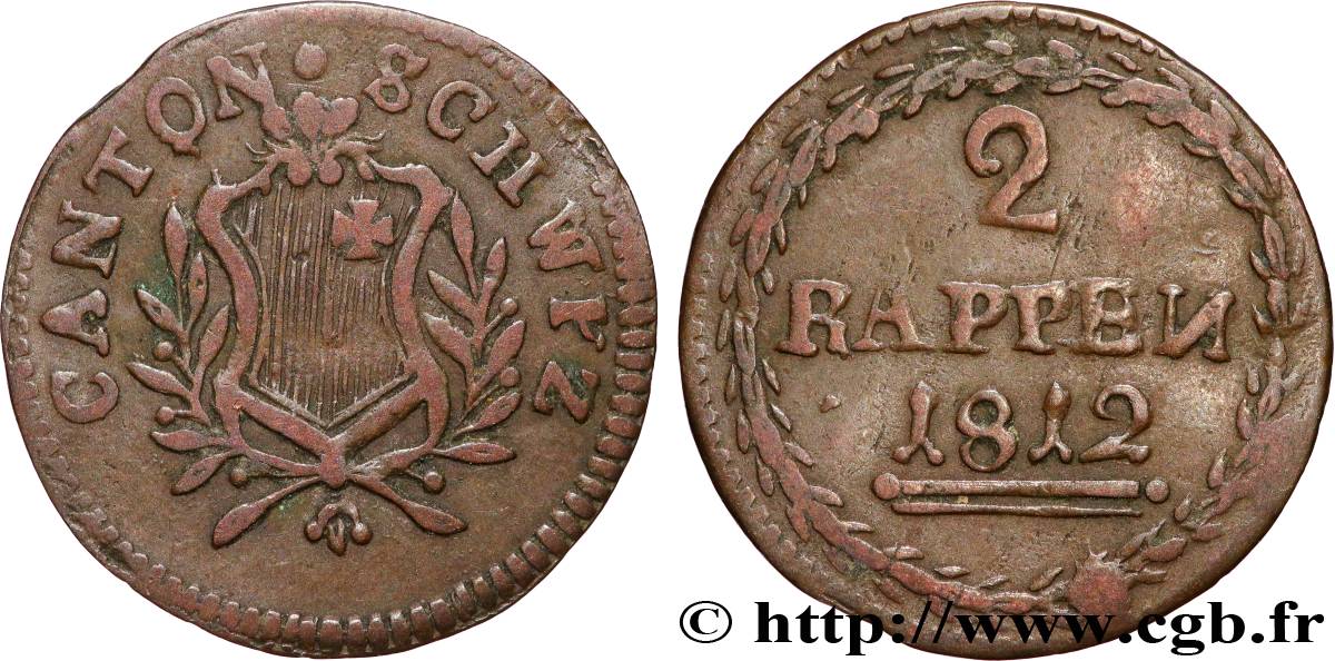 SUIZA - Cantones 2 Rappen - Canton de Schwyz 1812  BC+ 