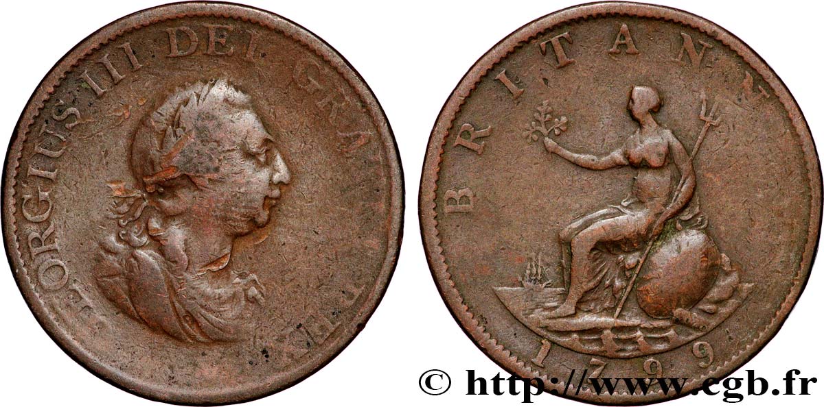 REINO UNIDO 1/2 Penny Georges III 1799 Soho BC 