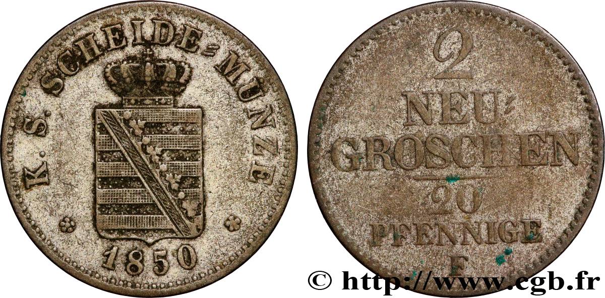 GERMANY - SAXONY 2 Neugroschen (20 Pfennige) Royaume de Saxe 1856 Dresde VF 