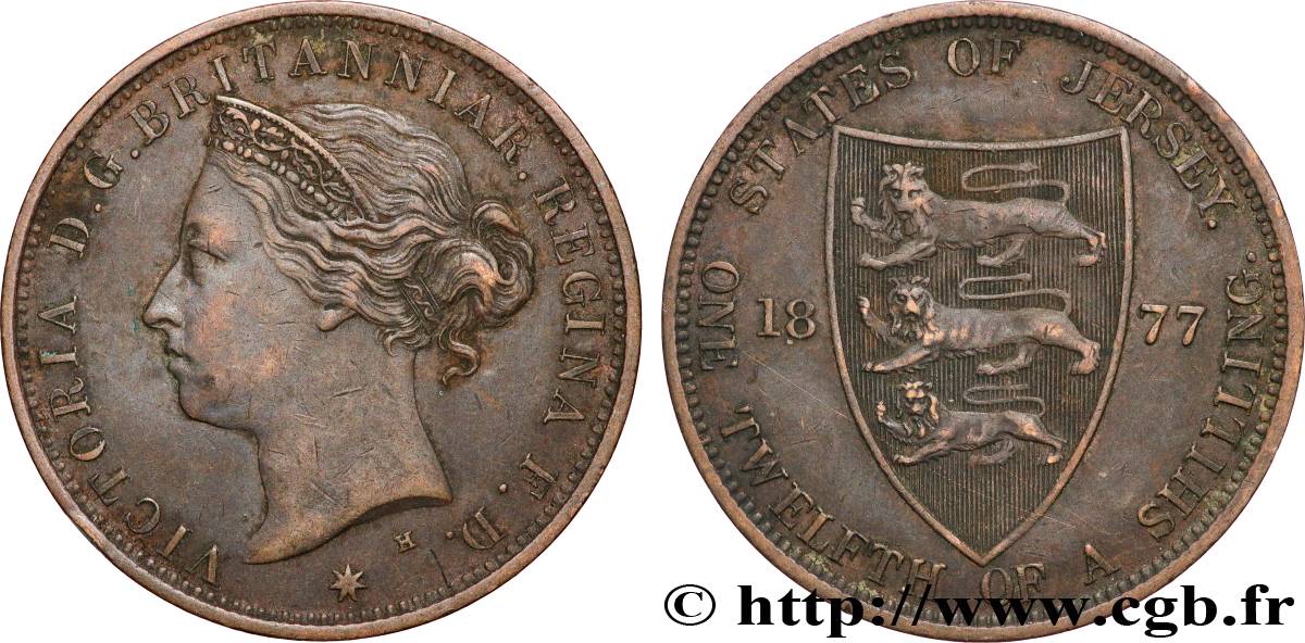 JERSEY 1/12 Shilling Victoria 1877 Heaton BB 