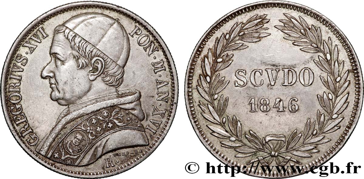 ITALY - PAPAL STATES - GREGORY XVI (Bartolomeo Alberto Cappellari) Scudo an XVI 1846 Rome AU 