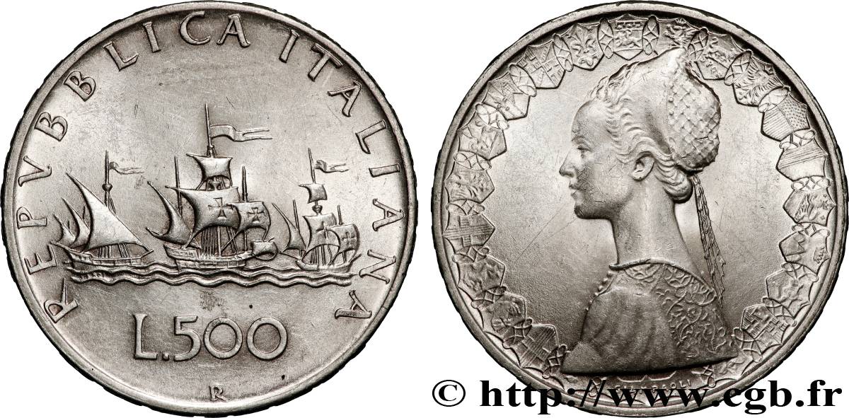 ITALY 500 Lire “caravelles” 1958 Rome AU 