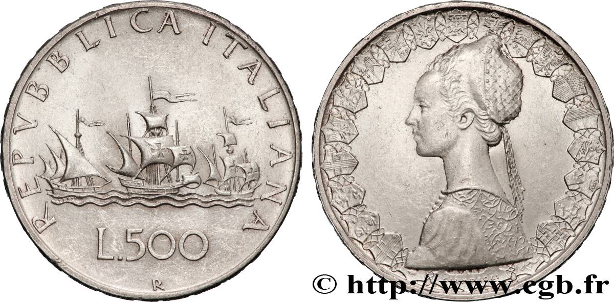 ITALIA 500 Lire “caravelles” 1958 Rome SPL 