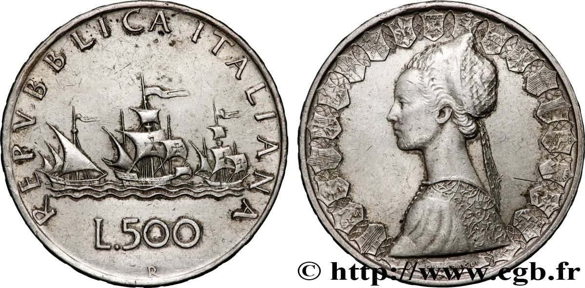 ITALY 500 Lire “caravelles” 1959 Rome AU 