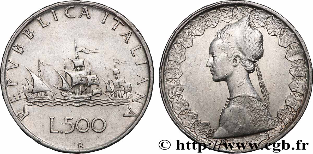 ITALIA 500 Lire “caravelles” 1960 Rome q.SPL 