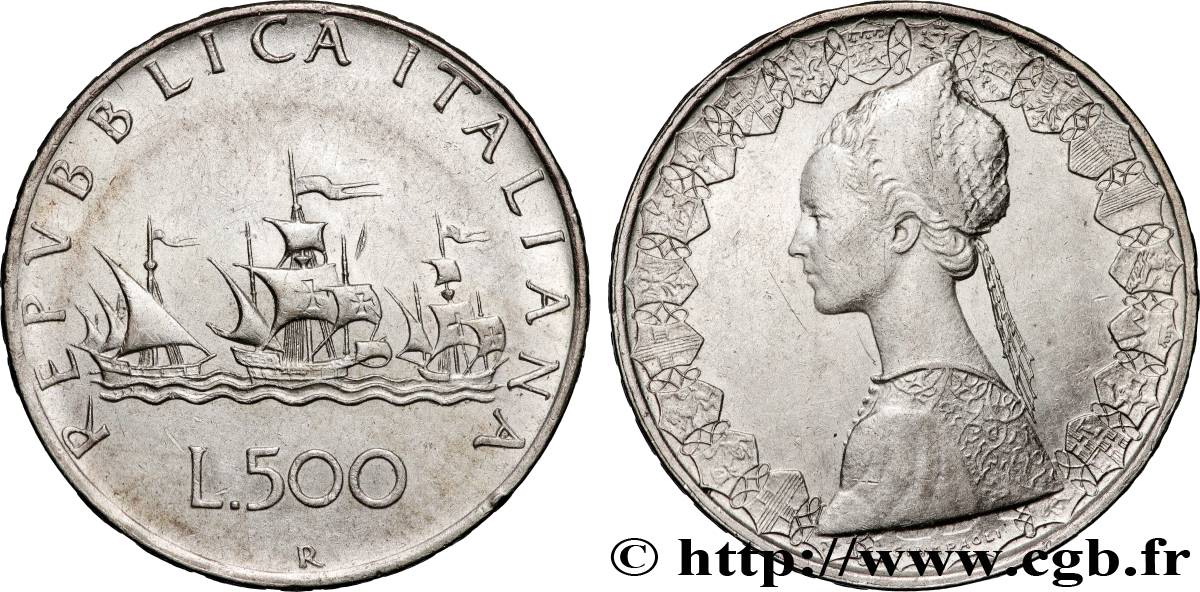 ITALY 500 Lire “caravelles” 1960 Rome AU 