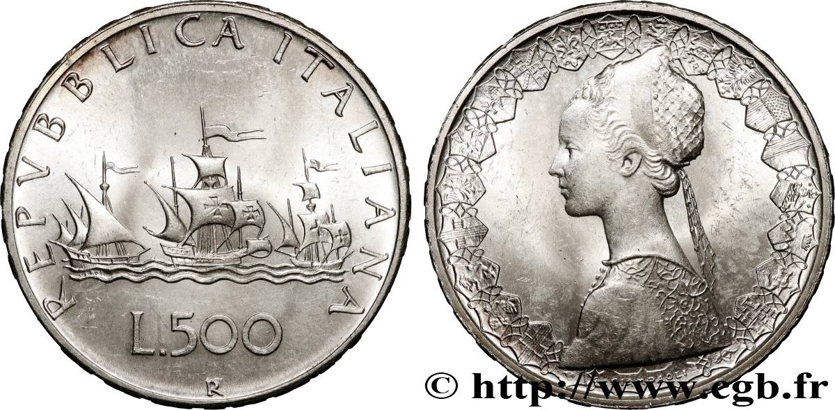 ITALY 500 Lire “caravelles” 1967 Rome AU 