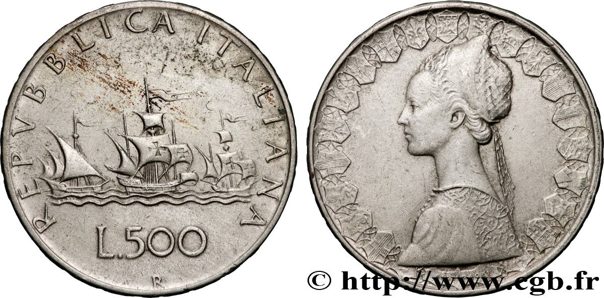 ITALY 500 Lire “caravelles” 1961 Rome  AU 