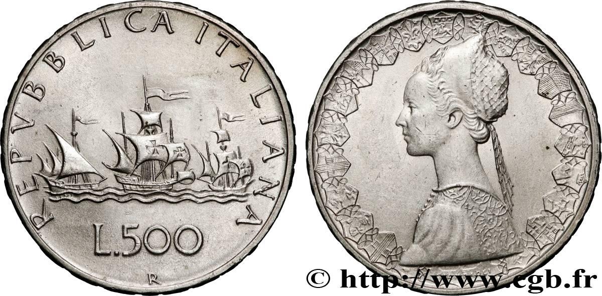 ITALIEN 500 Lire “caravelles” / dame du style de la renaissance 1964 Rome fVZ 