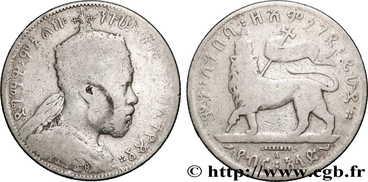 ETIOPIA 1/2 Birr Menelik II EE1889 1897 Paris BC 