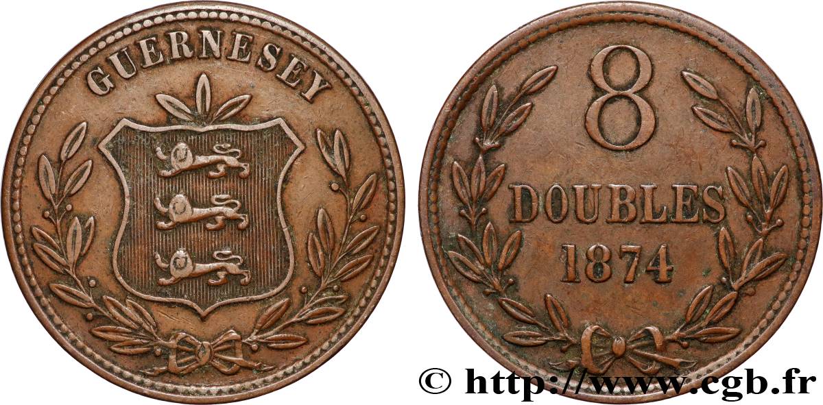 GUERNSEY 8 Doubles armes du baillage de Guernesey 1874  XF 