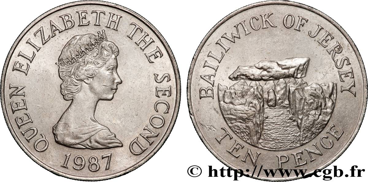 ISLA DE JERSEY 10 Pence Elisabeth II - dolmen La Pouquelaye de Faldouet 1987 Llantrisant EBC 