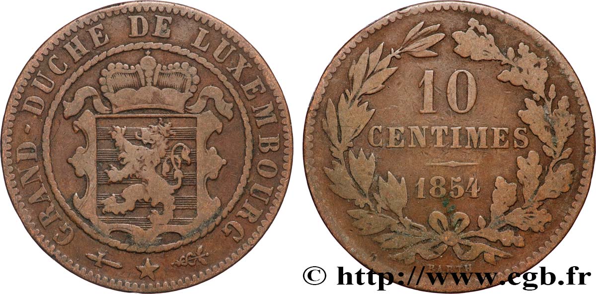 LUXEMBOURG 10 Centimes 1854 Utrecht VF 