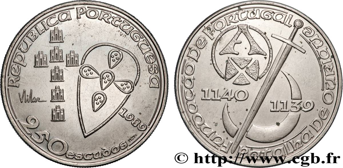 PORTOGALLO 250 Escudos 850e anniversaire de la fondation du Portugal 1989 Lisbonne SPL 
