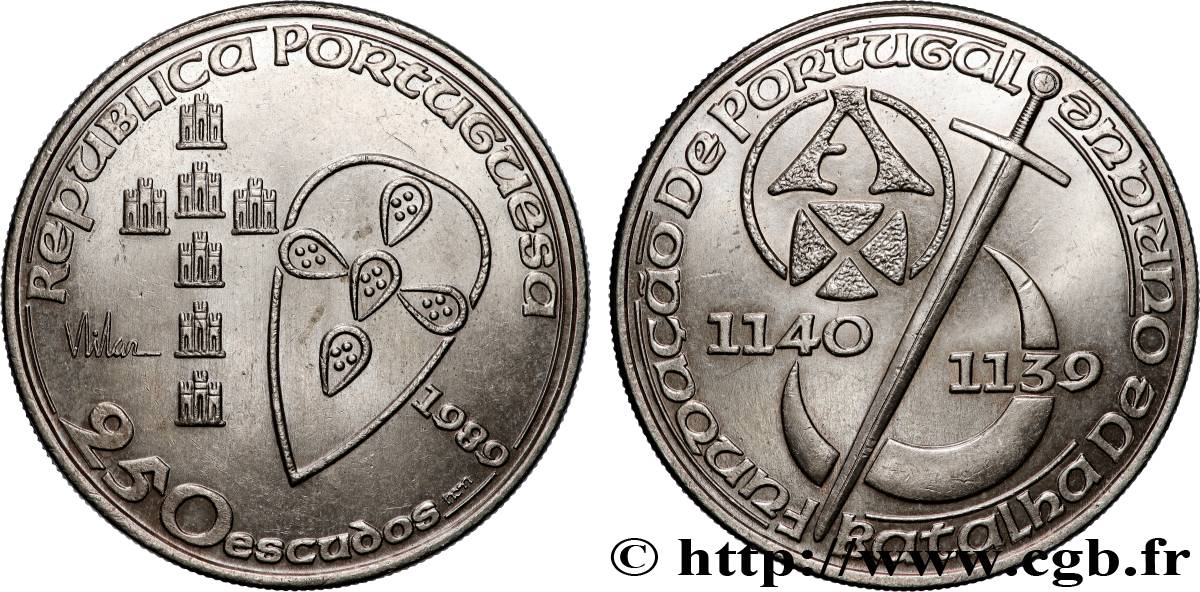 PORTUGAL 250 Escudos 850e anniversaire de la fondation du Portugal 1989 Lisbonne SPL 