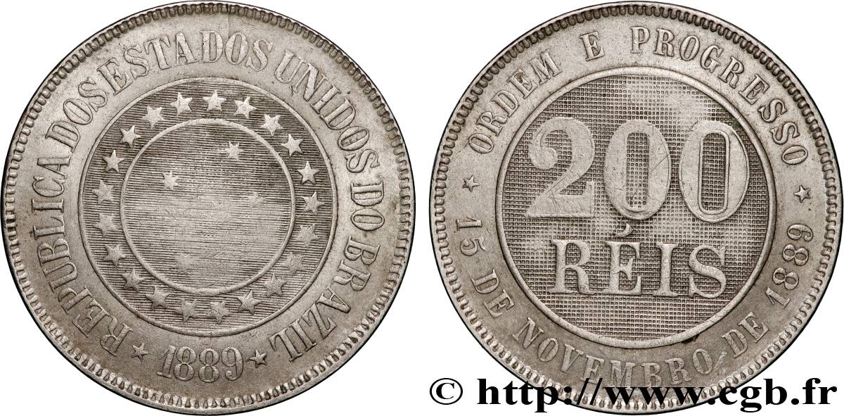 BRAZIL 200 Reis Croix du Sud 1889  XF 