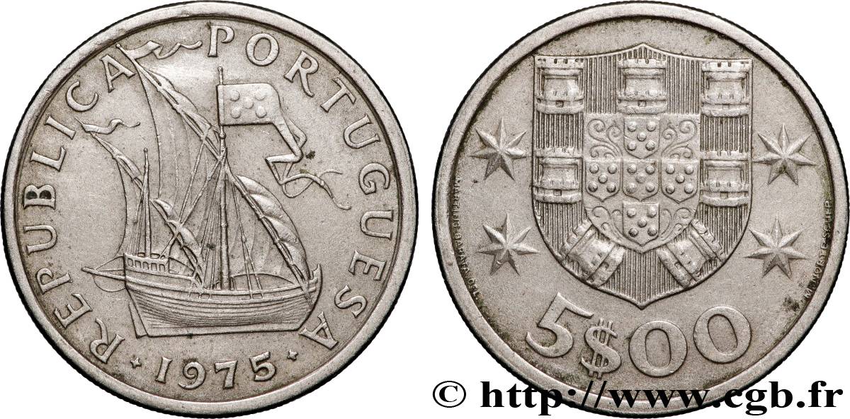 PORTUGAL 5 Escudos emblème 1975 Lisbonne TTB+ 