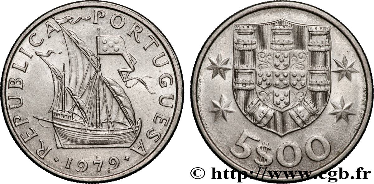 PORTUGAL 5 Escudos emblème 1979 Lisbonne AU 