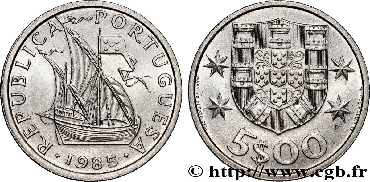 PORTOGALLO 5 Escudos emblème 1985 Lisbonne SPL 