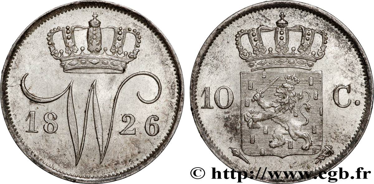 NETHERLANDS 10 Cents Guillaume Ier 1826 Utrecht AU 