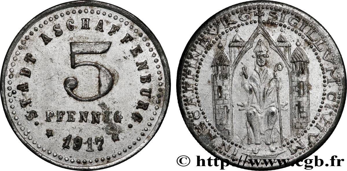 GERMANY - Notgeld 5 Pfennig Aschaffenburg (Bavière) 1917  AU 