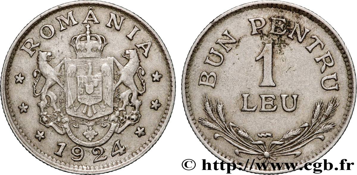 ROMANIA 1 Leu emblème 1924 Poissy XF 