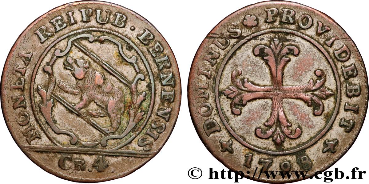 SUIZA - CANTÓN DE BERNA 1 Batzen ou 4 Kreuzer 1798  BC+ 