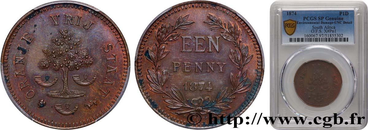SUDAFRICA Essai de 1 Penny 1874 Bruxelles SPL PCGS