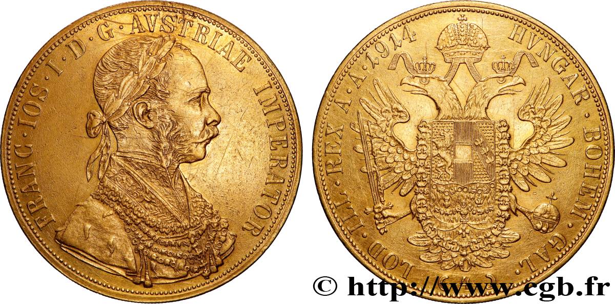 GOLD-, PALLADIUM- UND PLATIN-INVESTITIONEN 4 Ducats, refrappe moderne François Joseph  1914  fVZ 