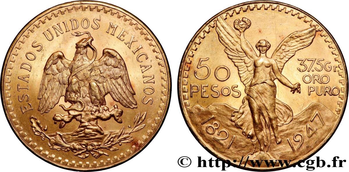 GOLD-, PALLADIUM- UND PLATIN-INVESTITIONEN 50 Pesos or 1947 Mexico fST 